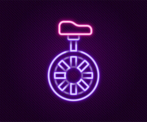 Glowing neon line Unicycle or one wheel bicycle icon isolated on black background. Monowheel bicycle. Colorful outline concept. Vector © Kostiantyn