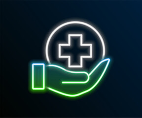 Glowing neon line Life insurance icon isolated on black background. Security, safety, protection, protect concept. Colorful outline concept. Vector