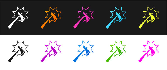 Set Firefighter axe icon isolated on black and white background. Fire axe.  Vector