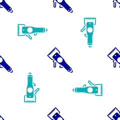 Blue Electrical hair clipper or shaver icon isolated seamless pattern on white background. Barbershop symbol.  Vector