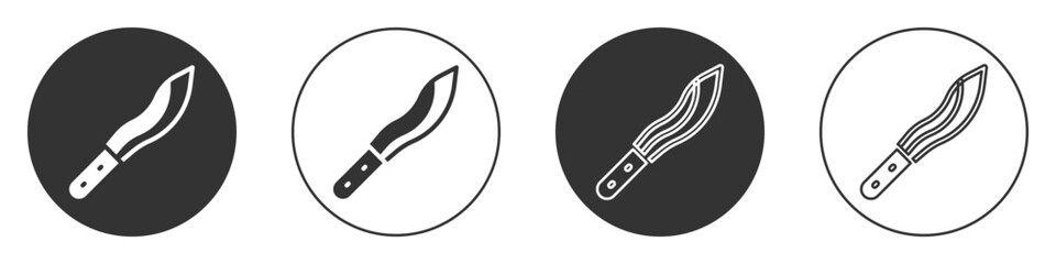 Black Machete or big knife icon isolated on white background. Circle button. Vector - obrazy, fototapety, plakaty