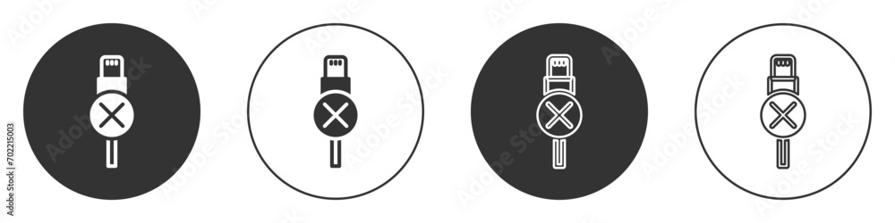 Poster black no usb cable cord icon isolated on white background. connectors and sockets for pc and mobile 