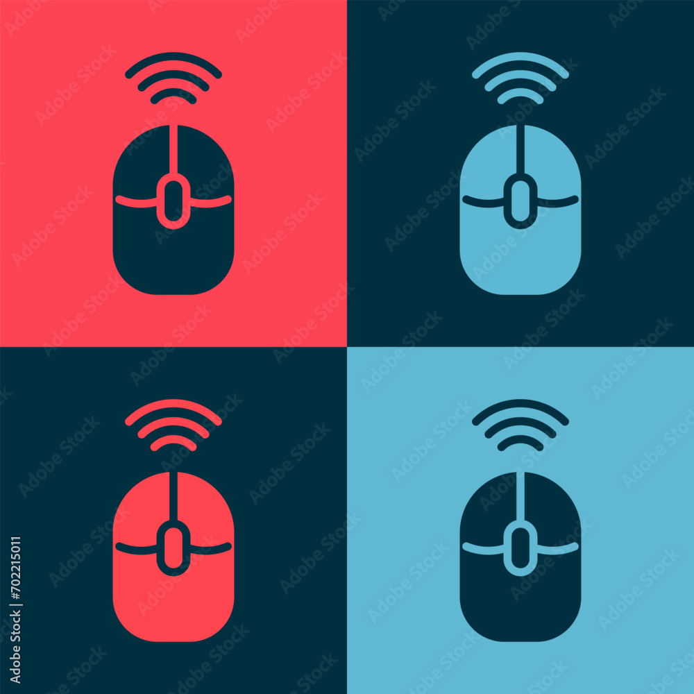 Aufkleber pop art wireless computer mouse icon isolated on color background. optical with wheel symbol. vector