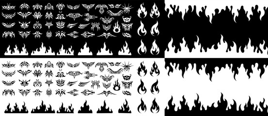 Black fire flames in tribal style for tattoo and vehicle decoration design vector set illustration © Yuhan_0001