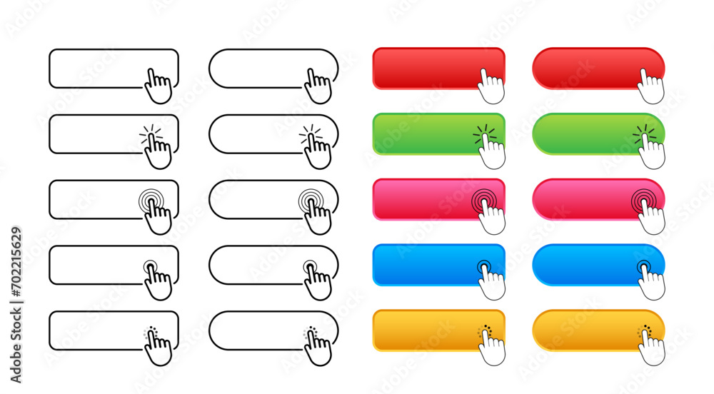 Poster Interactive Buttons Set with Clicking Hand Icons - Web User Interface Elements
