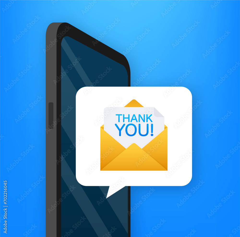 Aufkleber expressing thanks with a smartphone notification vector - a vibrant design depicting a thank you mes