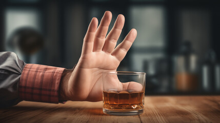 Refrain from whiskey or alcoholic beverages. Commitment to rehabilitation and overcoming the challenges of drug addiction and alcoholism - obrazy, fototapety, plakaty