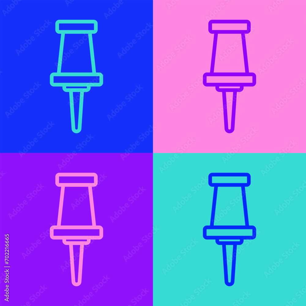 Poster pop art line push pin icon isolated on color background. thumbtacks sign. vector