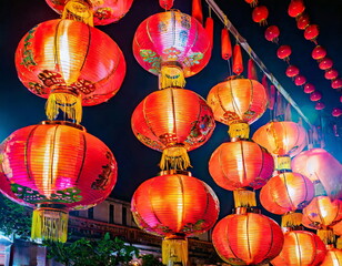 Fototapeta na wymiar Chinese New Year red lanterns decoration, asian culture