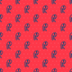 Blue line Human head with question mark icon isolated seamless pattern on red background.  Vector