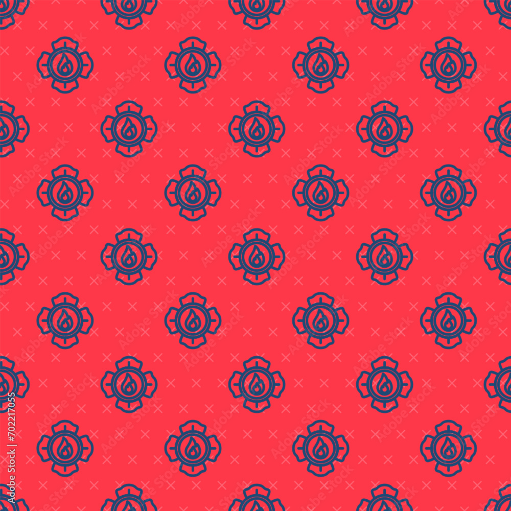 Poster blue line firefighter icon isolated seamless pattern on red background. vector