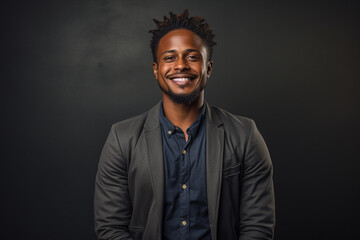 Fototapeta premium Young black guy slight smile portrait