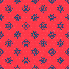 Blue line Firefighter icon isolated seamless pattern on red background.  Vector