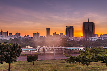 city skyline at sunset Nairobi City County Kenya Capital Sunset Sunrise Sundowner Golden Hour...