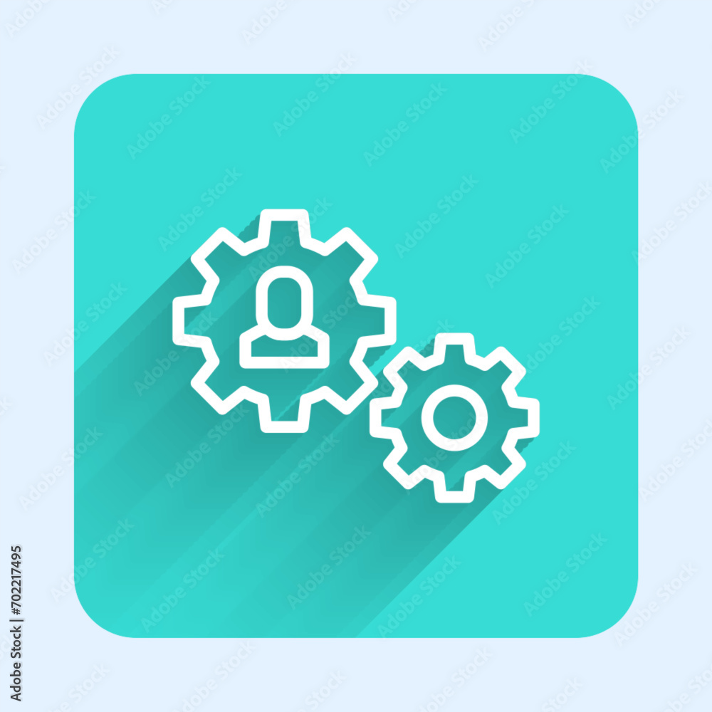 Poster white line human with gear icon isolated with long shadow background. artificial intelligence. think