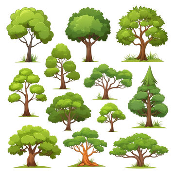 Isolated Vector Cartoon Trees on a White Background On transparent background PNG file