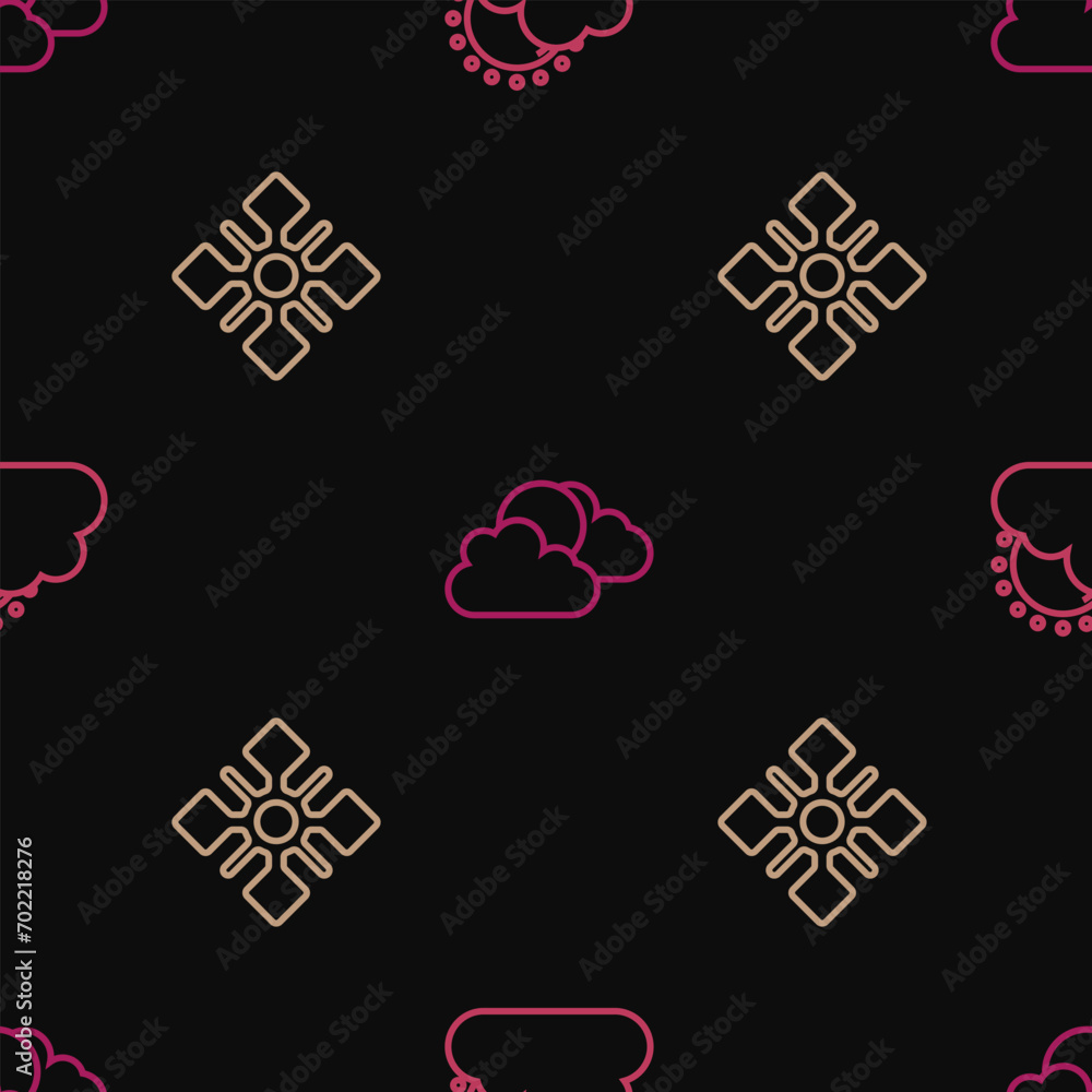 Poster set line sun and cloud weather, snowflake and on seamless pattern. vector