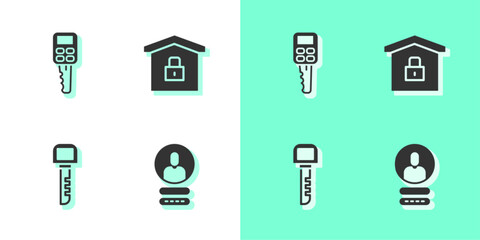 Set Create account screen, Car key with remote, Key and House under protection icon. Vector