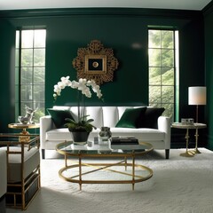 dark balck and green interior of modern bedroom in new flat. Generative Ai.