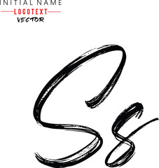 the letter S is handwritten, S - Black handwritten letters, hand drawn S letters Logo design. Brushstroke S Letter Logo Design on white background