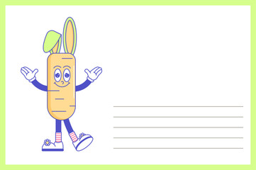 Happy Easter, spring holiday. Retro groovy cartoon characters and elements. Vintage funky mascot blank postcard psychedelic smile and emotion. Comic trendy Vector illustration 60s 70s 90s style
