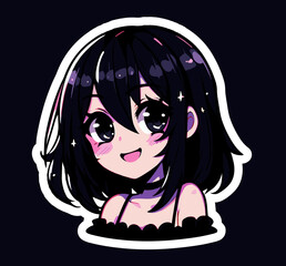 Cute dark-haired anime girl on a black background.