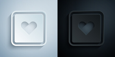 Paper cut Like heart icon isolated on grey and black background. Counter Notification Icon. Follower Insta. Paper art style. Vector