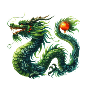 Green dragon Chinese new year symbol watercolor paint