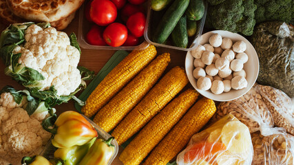 fresh vegetarian vegetables are food for a healthy proper diet. Broccoli, cauliflower, tomatoes,...