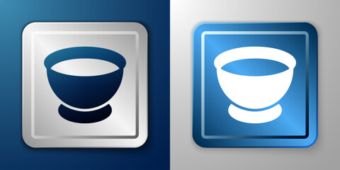 White Soy sauce in bowl icon isolated on blue and grey background. Silver and blue square button. Vector