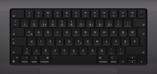 Modern laptop keyboard close up view