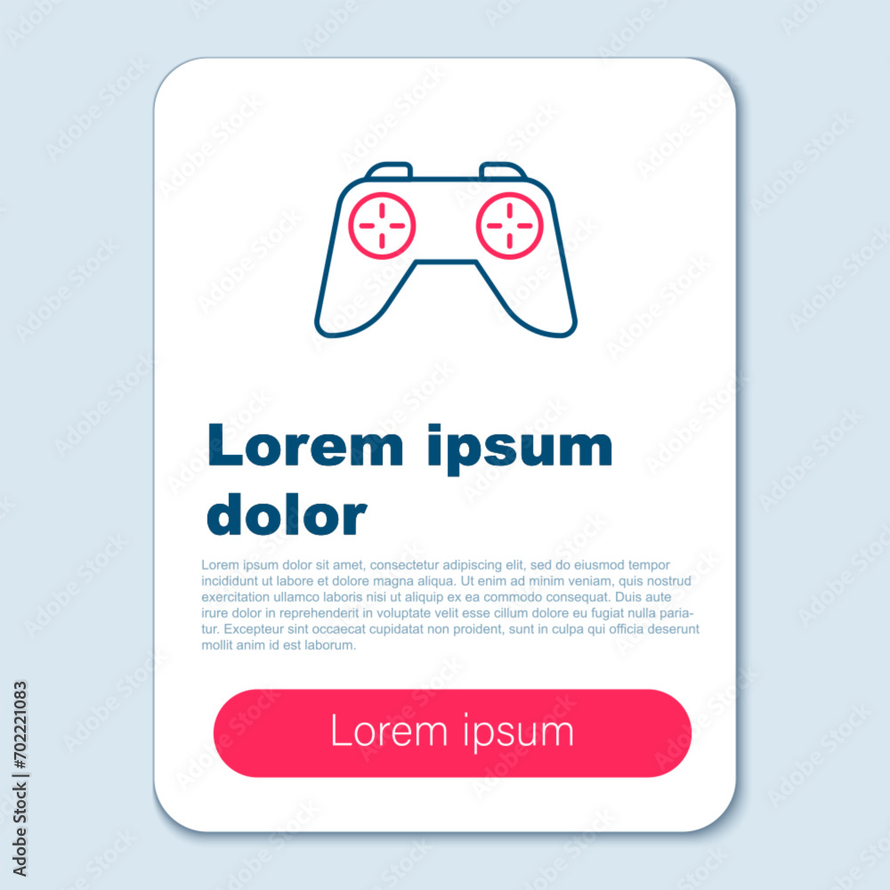 Poster line game controller or joystick for game console icon isolated on grey background. colorful outline
