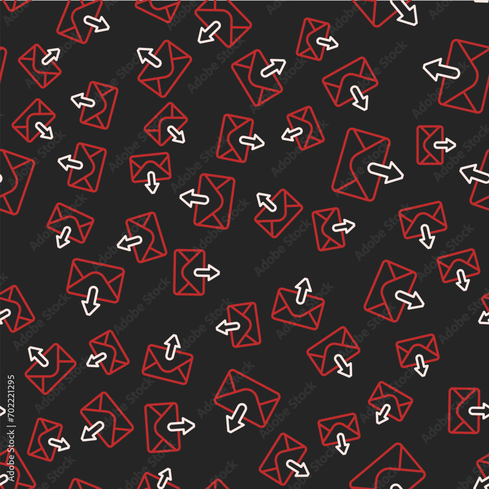 Poster line mail and e-mail icon isolated seamless pattern on black background. envelope symbol e-mail. ema