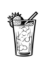 refreshing summer carbonated drink with berries and ice in a transparent glass
