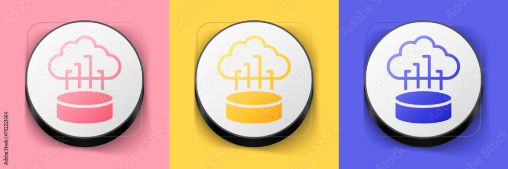 Poster isometric network cloud connection icon isolated on pink, yellow and blue background. social technol