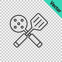 Black line Spatula icon isolated on transparent background. Kitchen spatula icon. BBQ spatula sign. Barbecue and grill tool.  Vector
