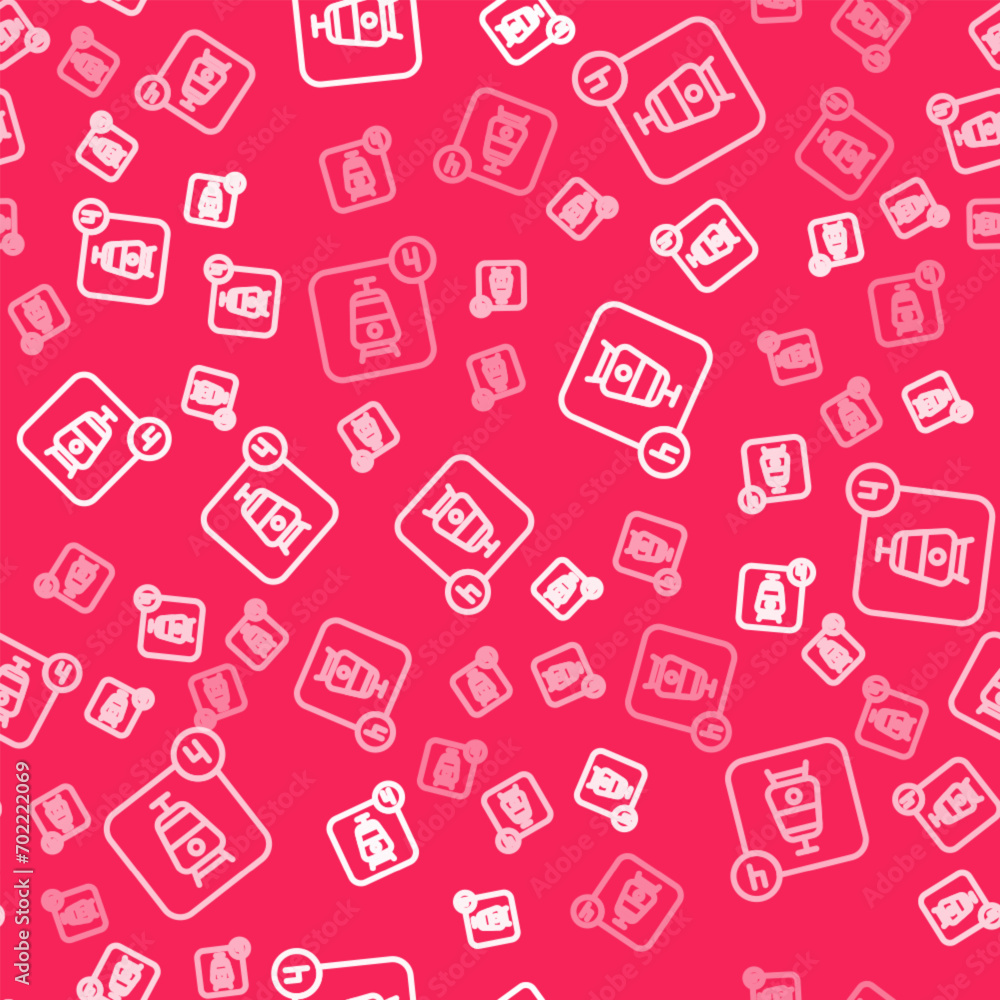 Poster white line online ticket booking and buying app interface icon isolated seamless pattern on red back