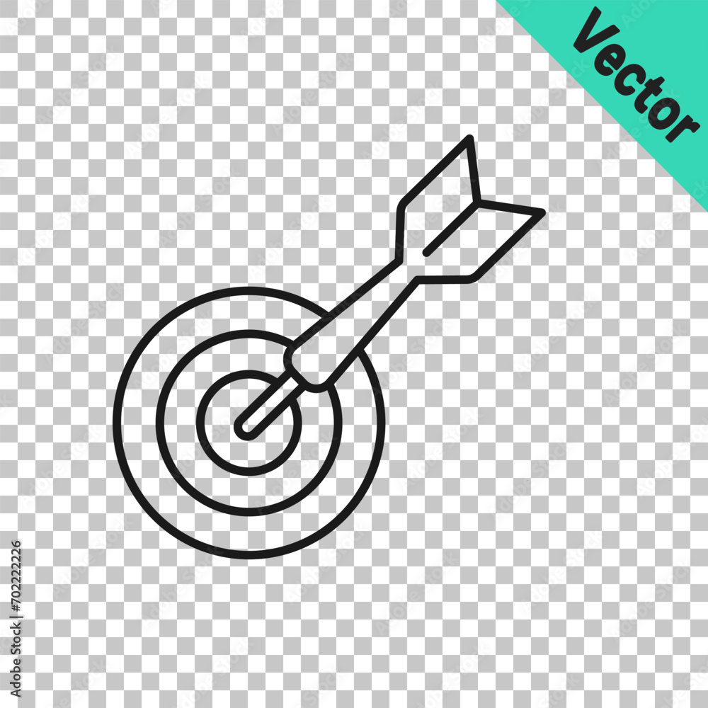 Poster black line classic dart board and arrow icon isolated on transparent background. dartboard sign. gam