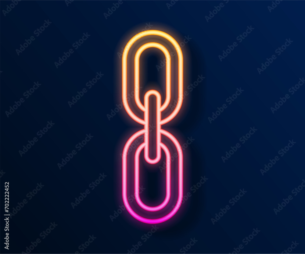 Poster glowing neon line chain link icon isolated on black background. link single. hyperlink chain symbol.