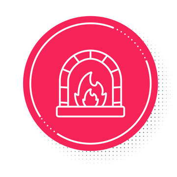 recommend clip art: White line Blacksmith oven icon isolated on white background. Red circle button. Vector