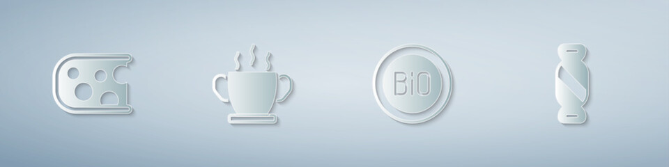 Set Cheese, Bowl of hot soup, Banner for bio and Candy. Paper art style. Vector