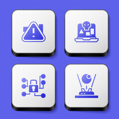 Set Exclamation mark in triangle, Internet piracy, Cyber security and Hologram icon. White square button. Vector