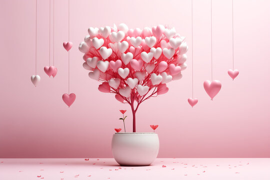 Valentine's day concept image with pink hearts on a tree.