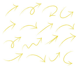 Hand drawn arrows set. Sketch marker brush arrow check mark underline. Vector freehand illustration isolated on white background.