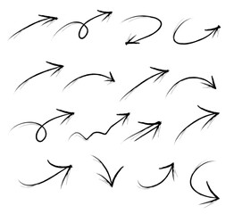 Fototapeta na wymiar Hand drawn arrows set. Sketch marker brush arrow check mark underline. Vector freehand illustration isolated on white background.