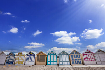Colorful beach huts in Cayeux, Normandy, France