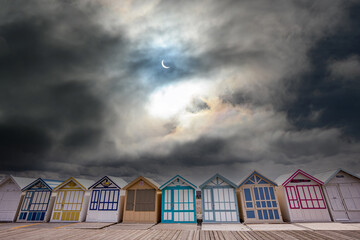 Colorful beach huts in Cayeux, Normandy, France