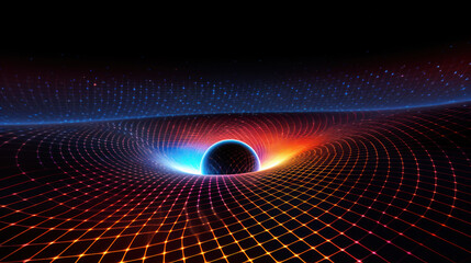 Tunnel or wormhole. Abstract Wormhole Science. 3D tunnel grid. Wireframe 3D surface tunnel. Abstract digital background - obrazy, fototapety, plakaty