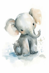 a cute baby elephant portrait or poster for baby nursery room - obrazy, fototapety, plakaty