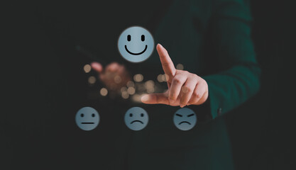 Customer Experience Concept, Best Excellent Services Rating for Satisfaction present by Hand of Client Showing excellent rating Five Star. Review, feedback, good, the best of product and service